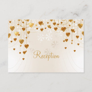 Gold Hearts and Snowflakes Wedding Reception Enclosure Card