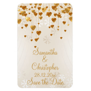 Gold Hearts and Snowflakes Wedding Save the Date Magnet