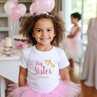 Gold Hearts Big Sister Name Monogram Toddler T-shi T-Shirt