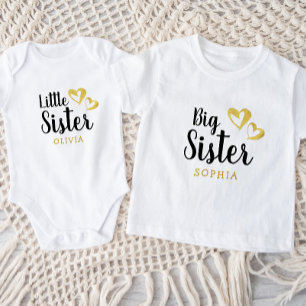 Gold Hearts Big Sister Name Monogram Toddler T-Shirt