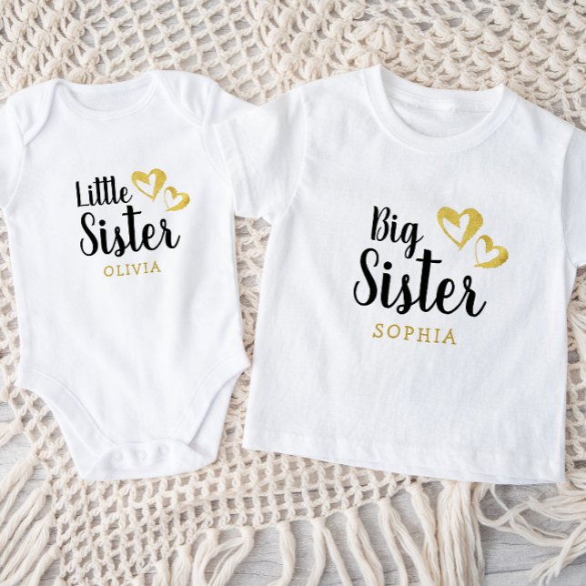 Gold Hearts Big Sister Name Monogram Toddler T-Shirt (Creator Uploaded)