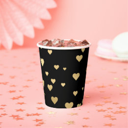 Gold Hearts Black Paper Cups