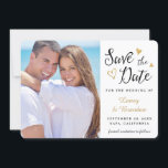 Gold Hearts Black White Save the Date Announcement<br><div class="desc">Modern,  stylish design in black,  white,  and gold.  Please replace the template image with a photo of your own prior to purchasing.  Template image is sized with a ratio of 4x5.</div>