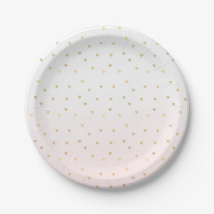 Gold Hearts Blush Pink Ombre Paper Plate