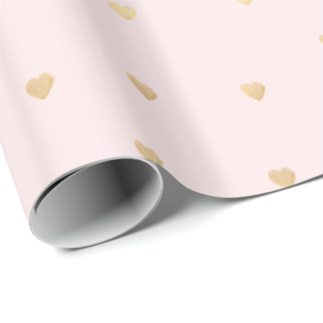 Gold Hearts Blush Pink Wrapping Paper (Roll Corner)
