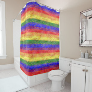 Gold Hearts, Bright Rainbow Gay Pride Flag Colours Shower Curtain