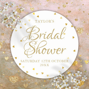 Gold Hearts Confetti Bridal Shower Favour Classic Round Sticker