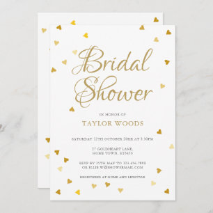 Gold hearts confetti bridal shower invitation