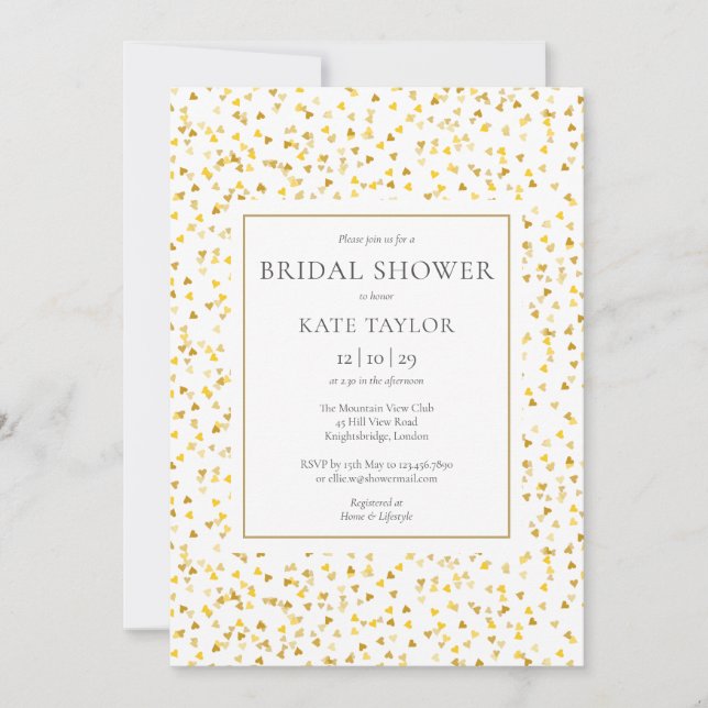 Gold Hearts Confetti Bridal Shower Invitation (Front)