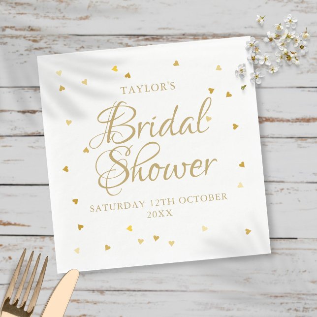 Gold hearts confetti bridal shower napkin (Creator Uploaded)