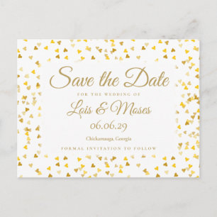 Gold Hearts Confetti Save the Date Announcement Postcard