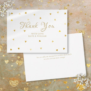 Gold Hearts Confetti Script Thank You Card