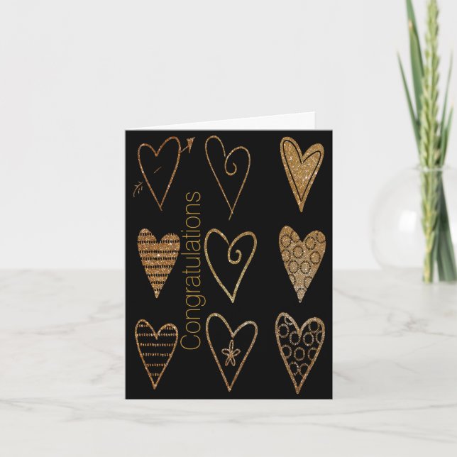 Gold Hearts Custom Wedding Greeting Card (Front)