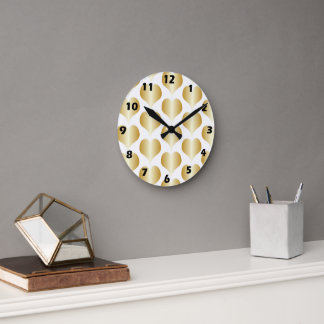 Gold Hearts Design Round Clock