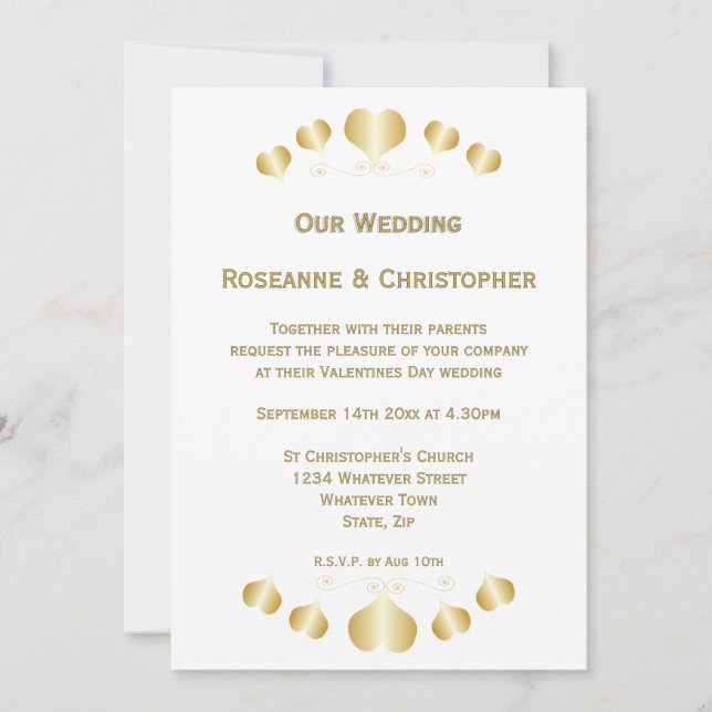 Gold Hearts Design Wedding Invitation (Front)