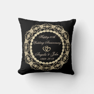 Gold Hearts Diamonds 50th Wedding Anniversary Cushion