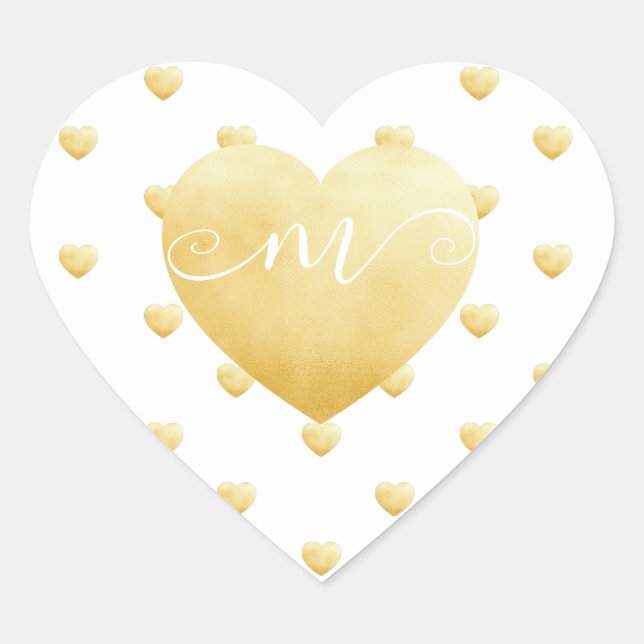 Gold Hearts DIY White Monogram Heart Sticker (Front)