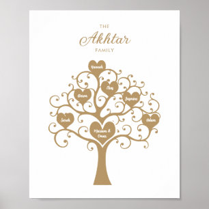 Gold Hearts Family Tree Poster