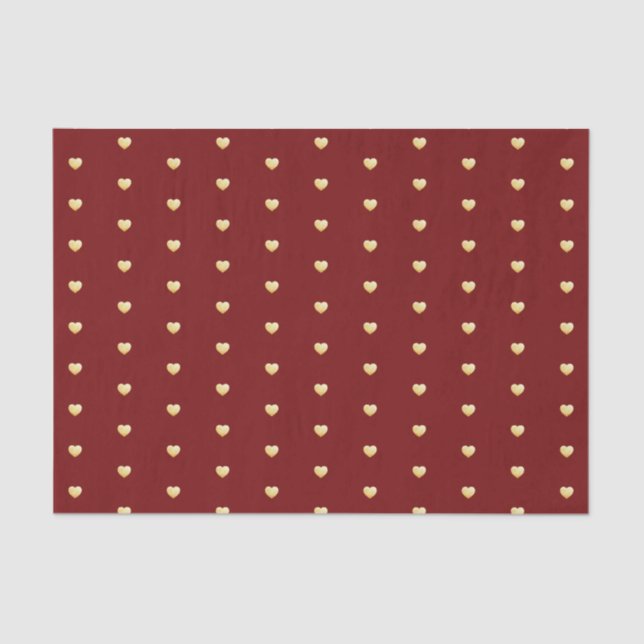 Gold Hearts Faux Foil Pattern on Dark Red Tissue Paper (Front)