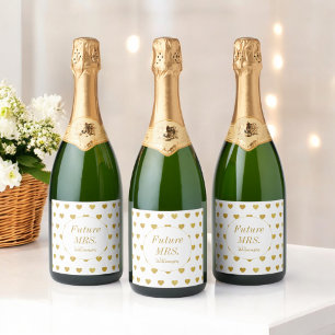 Gold Hearts Future Mrs Bridal Shower Sparkling Wine Label