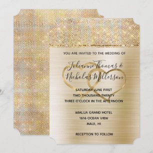 Gold Hearts Glam Sparkle Wedding  Invitation