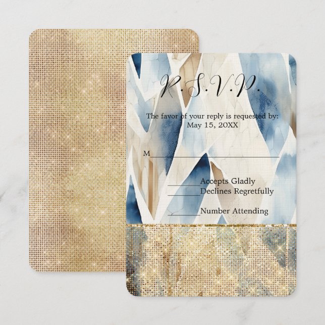 Gold Hearts Glam Sparkle Wedding RSVP Card (Front/Back)