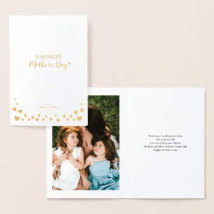 Gold Hearts   Happy Mothers Day Photo Foil Card