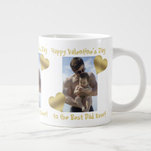Gold Hearts Happy Valentine's Best Dad Ever Photo Large Coffee Mug