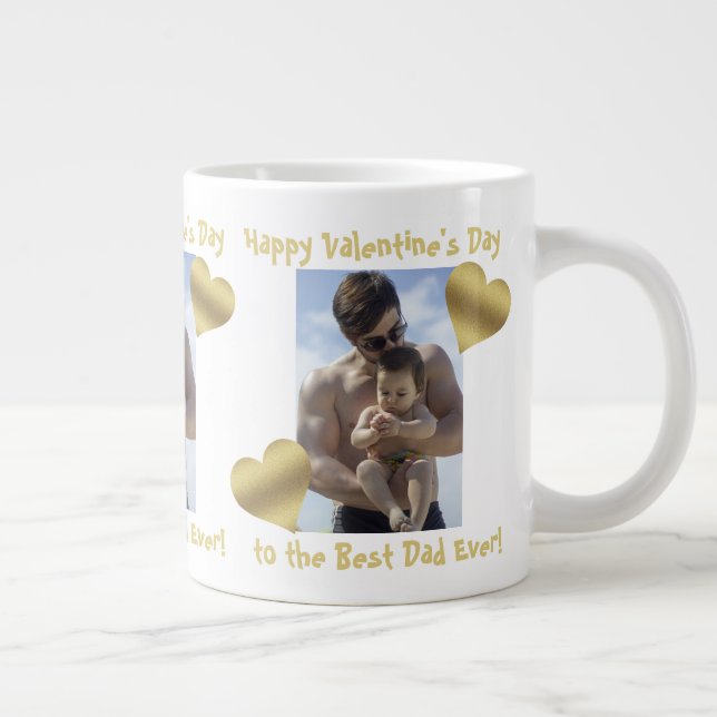 Gold Hearts Happy Valentine's Best Dad Ever Photo Large Coffee Mug (Right)
