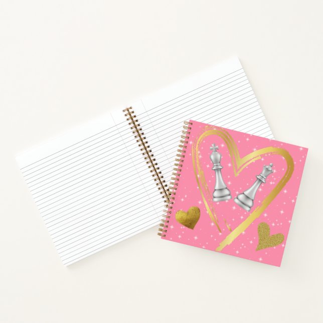 Gold Hearts King and Queen Chess Pieces on Pink | Notebook (Inside)