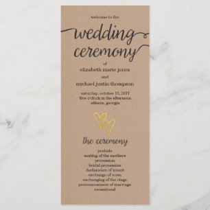 Gold Hearts Kraft Wedding Program