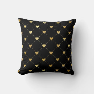 Gold Hearts on Black Classy Romantic Pattern Cushion