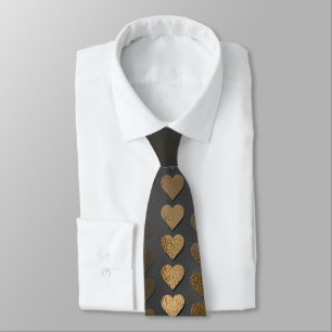 Gold Hearts on Black Elegant Valentine Tie