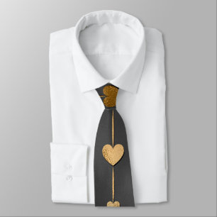 Gold Hearts on Black Elegant Valentine Tie