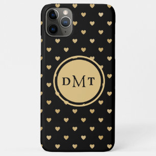 Gold Hearts on Black Monogrammed  iPhone 11 Pro Max Case