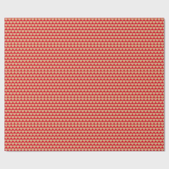 Gold Hearts On Red Background Wrapping Paper (Flat)