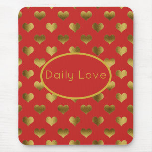 Gold Hearts on Red Customisable Mouse Pad