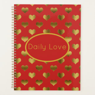 Gold Hearts on Red Customisable Planner
