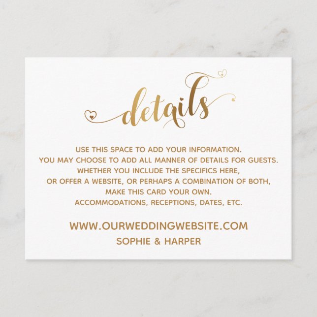 Gold Hearts Script, Diamonds Details on White Postcard (Front)