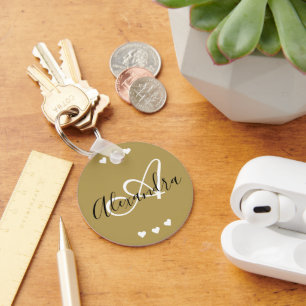 Gold Hearts Script Monogram Bridesmaid Key Ring