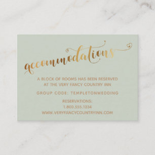 Gold Hearts Script Sage Wedding Accommodations Enclosure Card