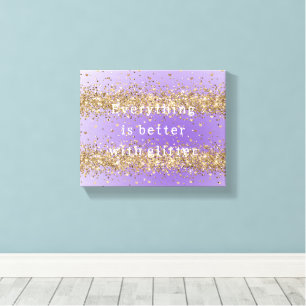 Gold Hearts Sparkle Purple Glitter quote Canvas Print