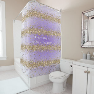 Gold Hearts Sparkle Purple Glitter quote Shower Curtain