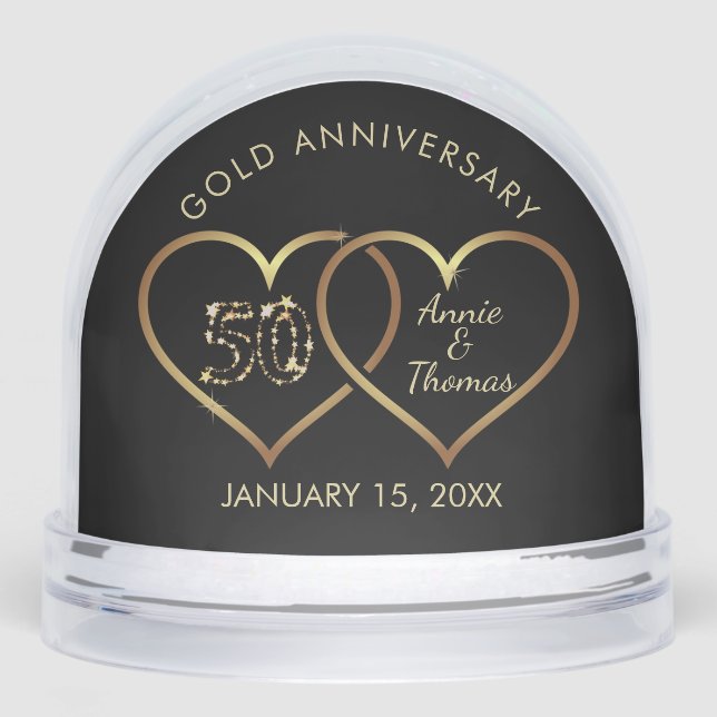 Gold Hearts Sparkly Numbers Snowglobe (Front)