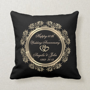 Gold Hearts,Swirls 50th Wedding Anniversary Cushion
