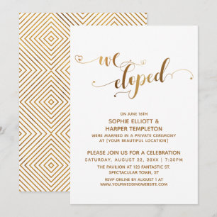 Gold Hearts We Eloped Post-Wedding Celebration Invitation