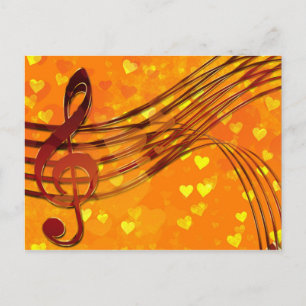 Gold Hearts with a Metallic Treble Clef and Music Postcard