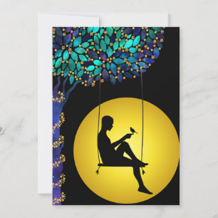 Gold Heavenly Moon Man To The Stars Holiday Card