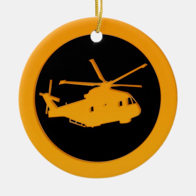Gold Helicopter Ceramic Ornament (Front)