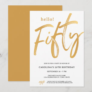 Gold Hello Fifty Fiftieth Birthday Invitation